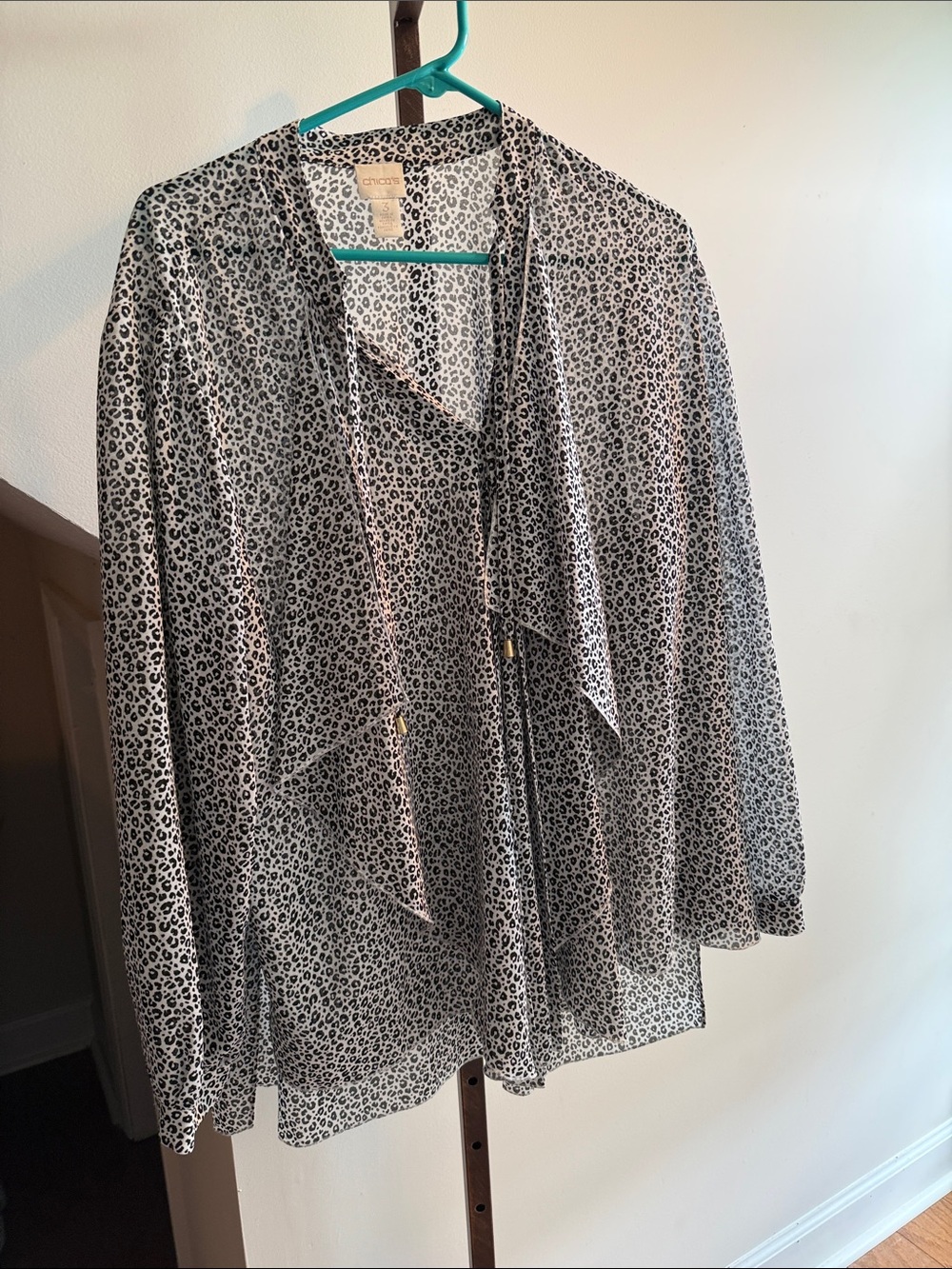 Chico's Black and White Leopard-Print Open Front Jacket
